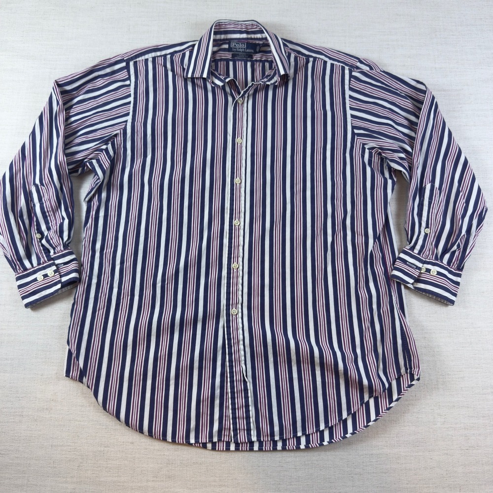 Polo Ralph Lauren Regent Classic Striped Shirt Purple White Magenta Mens 16.5 L